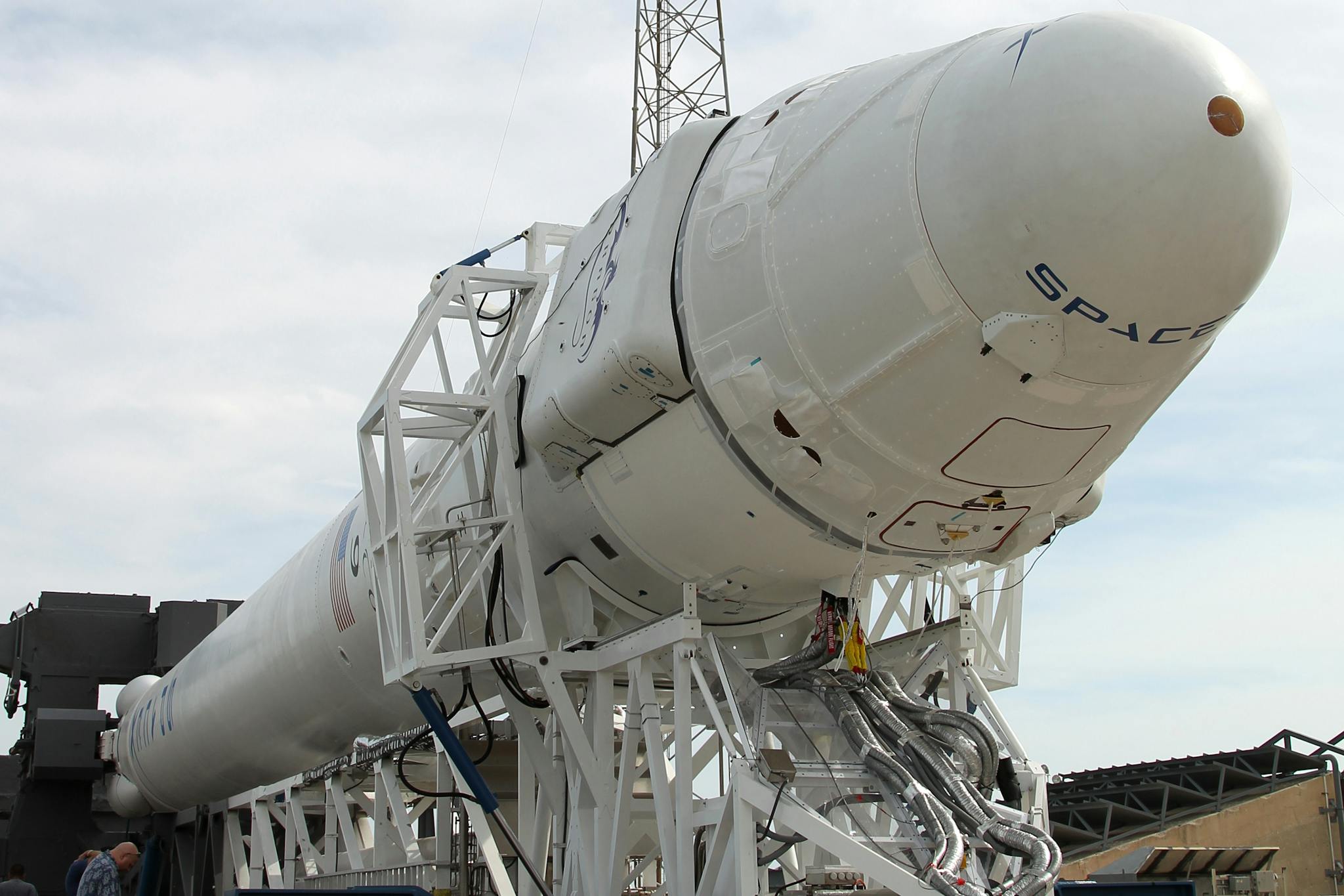 Rocket transporter parked at industrial factory